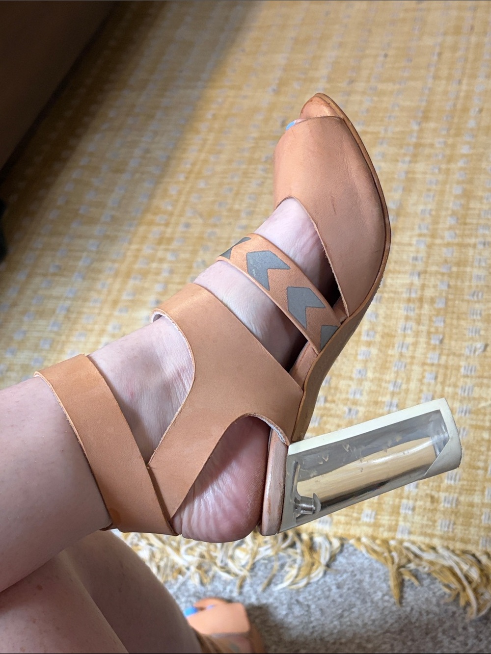 Miista London Leather Tan Strappy Clear Block Heels